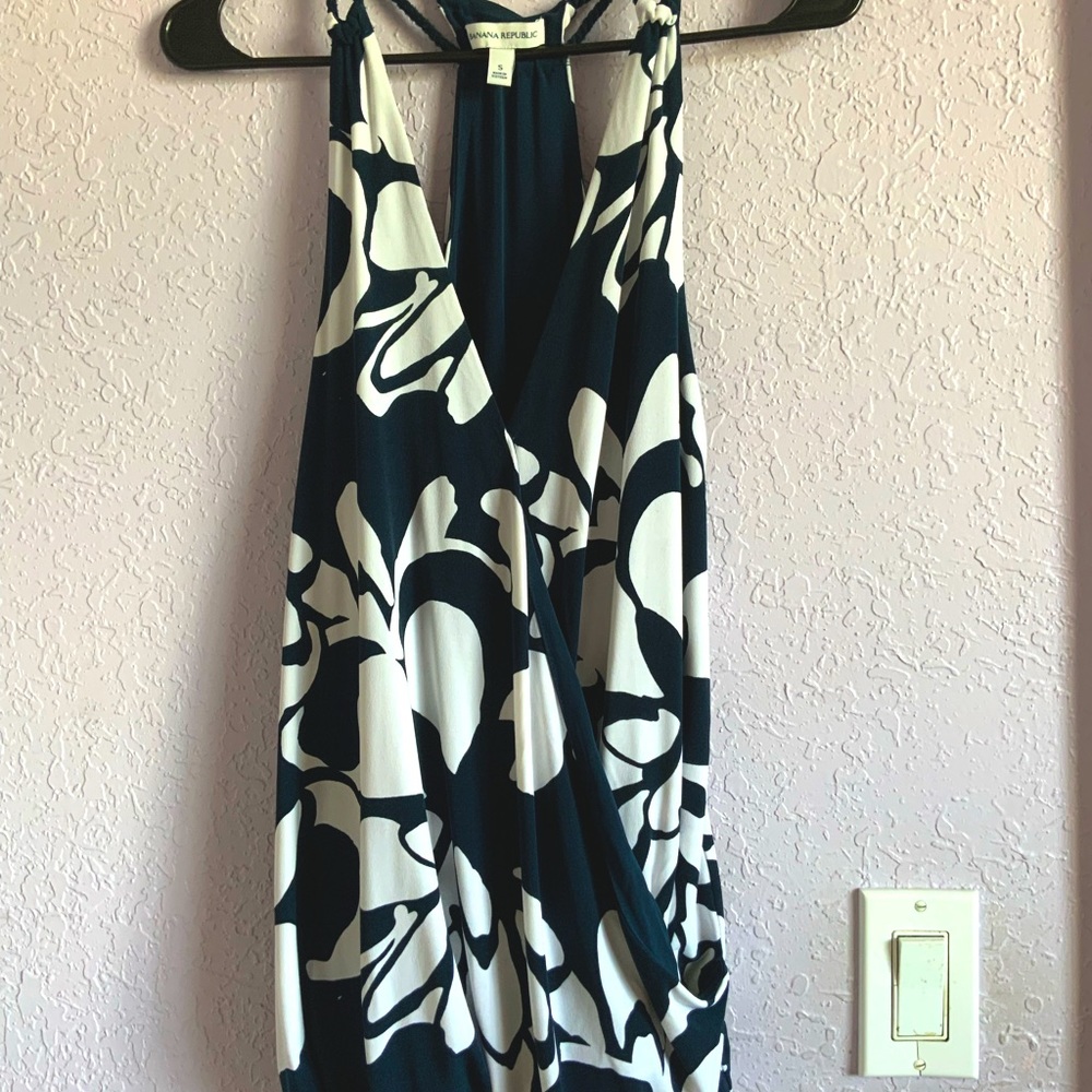 Banana Republic Floral Navy Blue and White Blouse